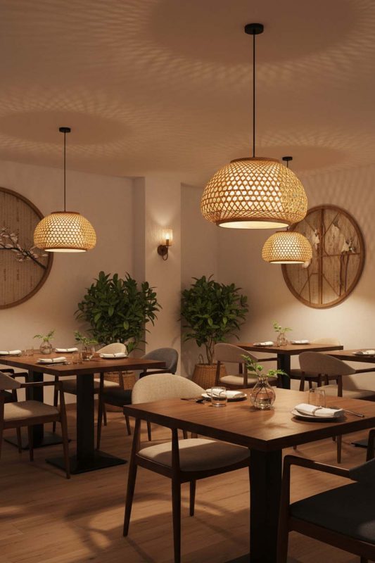 Restaurant Lattice Bamboo Pendant Light - Warm & Inviting Atmosphere