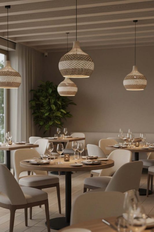 Restaurant Light Brown White Rattan Pendant Light - Warm & Inviting Atmosphere