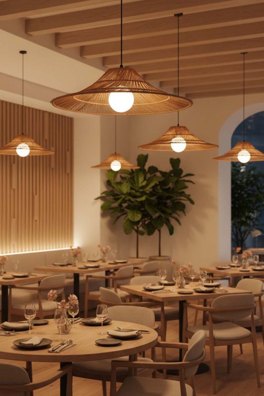 Restaurant Loft Rattan Pendant Light - Elegant Dining Experience