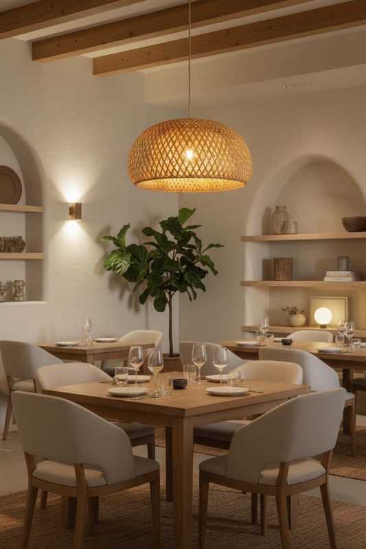 Restaurant Natural Bamboo Basket Light Shade - Upscale & Stylish
