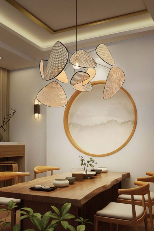 Restaurant Natural Rattan Petal Ceiling Light - Cozy Fine Dining