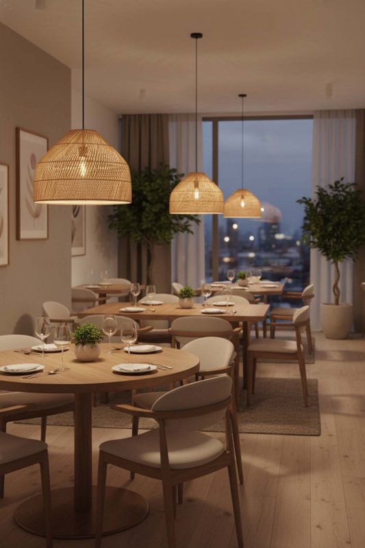 Restaurant Natural Rattan Wide Dome Fixture - Elegant Dining Experience