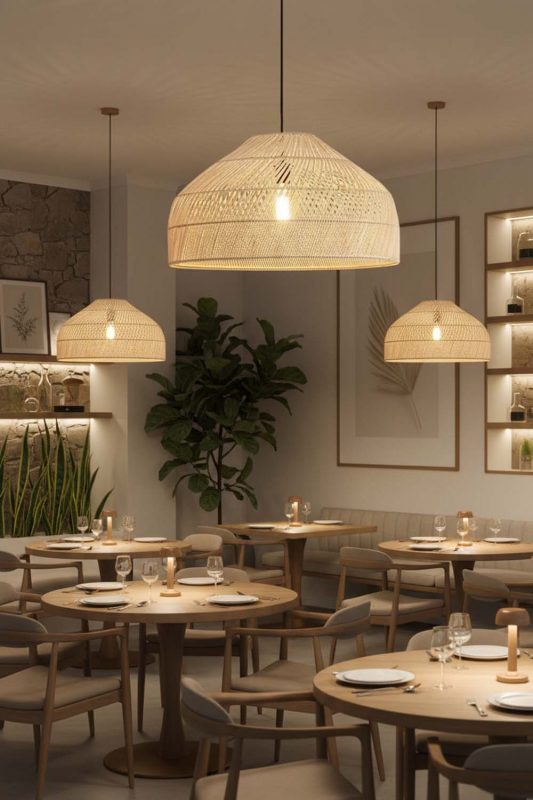 Restaurant Natural Rattan Wide Dome Pendant Light - Upscale & Stylish