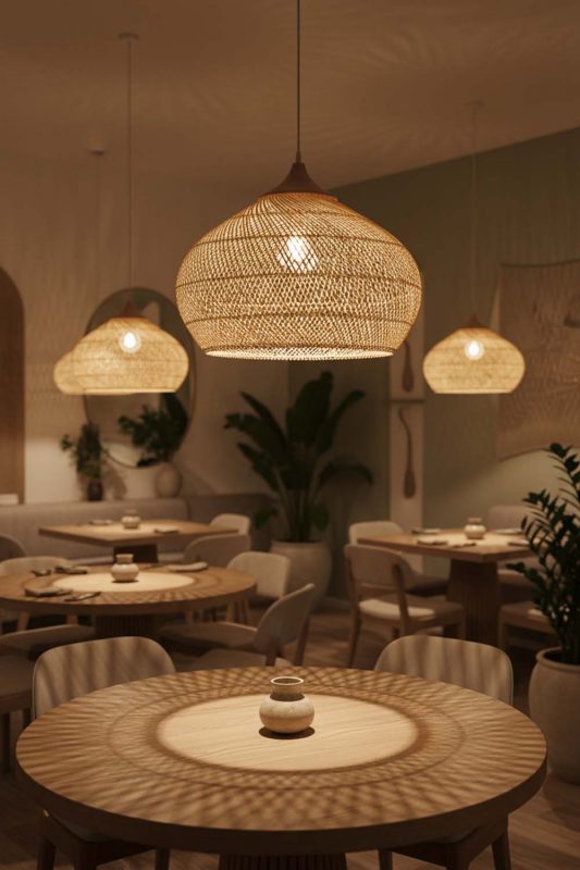 Restaurant Natural Vintage Wood Rattan Pendant Light - Warm & Inviting Atmosphere