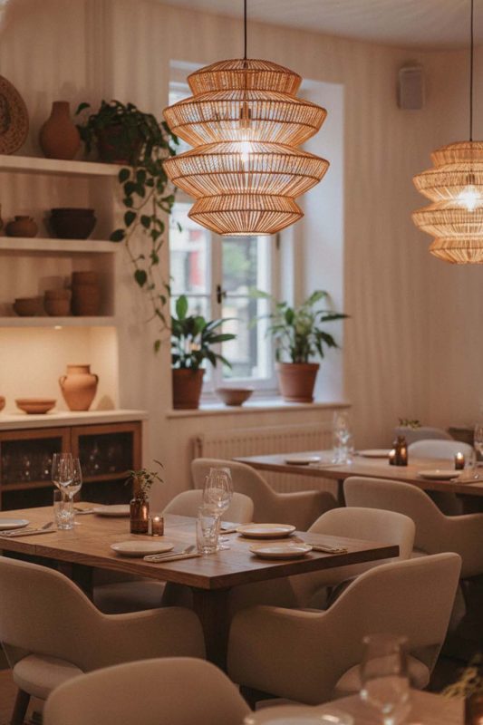 Restaurant Rattan Accordion Pendant Light - Upscale & Stylish