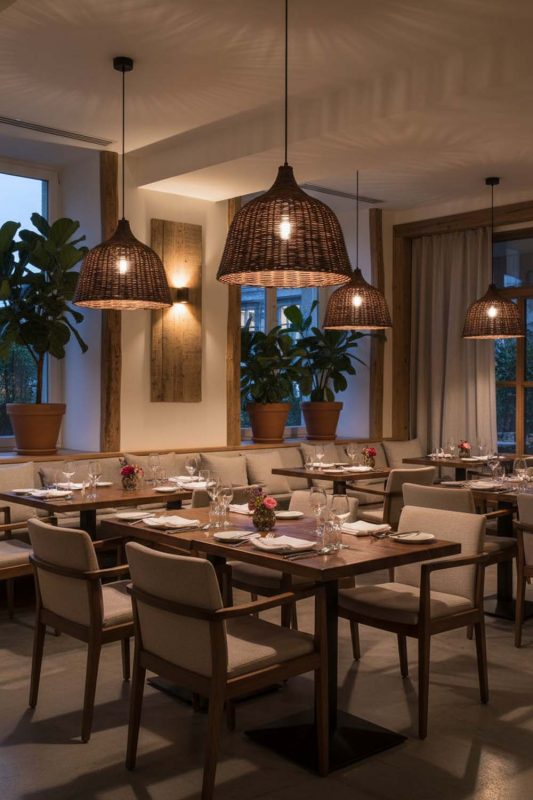 Restaurant Rattan Basket Pendant Light Coffee - Cozy Fine Dining
