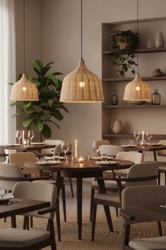 Restaurant Rattan Basket Pendant Light Natural - Memorable Ambience