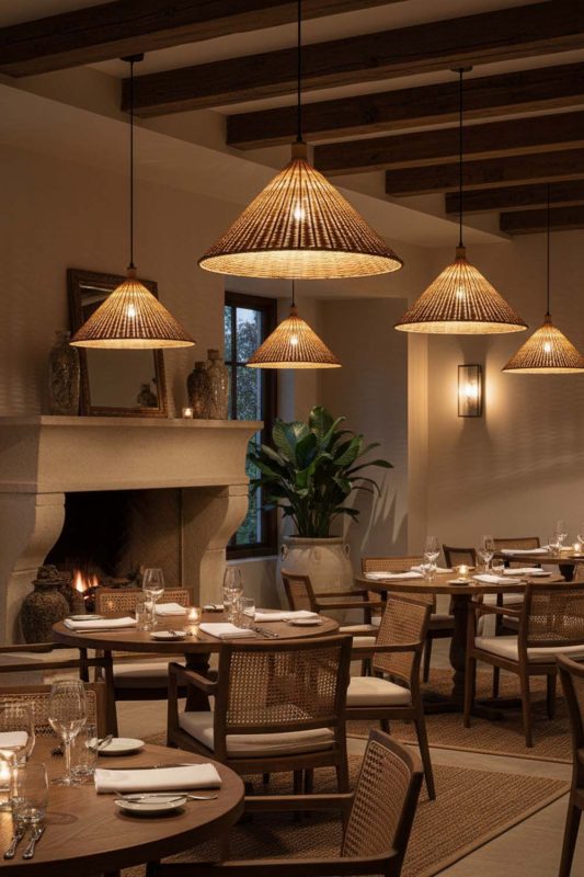 Restaurant Rattan Cone Pendant Light - Elegant Dining Experience