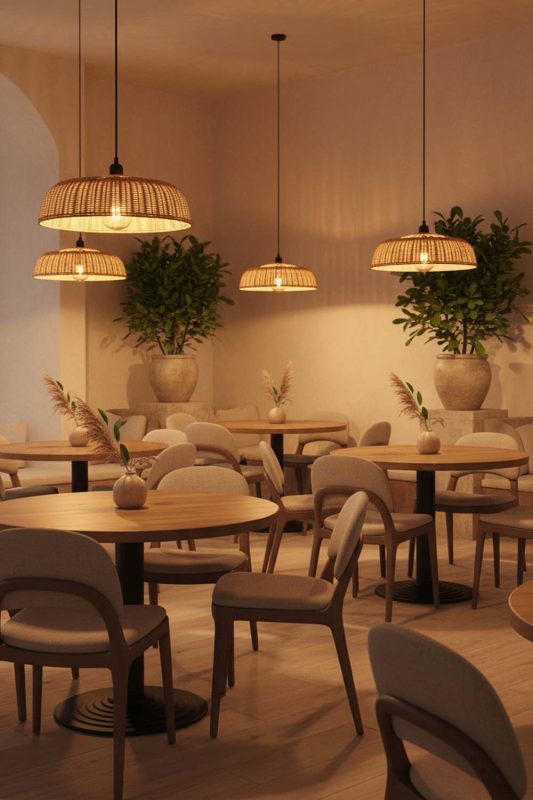 Restaurant Rattan Disc Pendant Light - Warm & Inviting Atmosphere