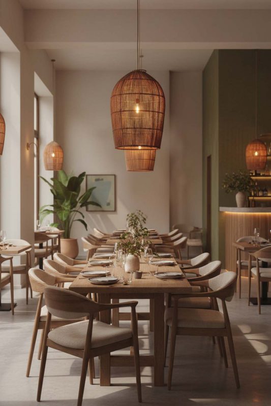 Restaurant Rattan Dome Pendant Light - Cozy Fine Dining
