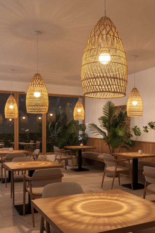 Restaurant Rattan Egg-shaped Pendant Light - Elegant Dining Experience