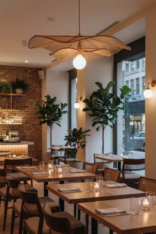 Restaurant Rattan Lotus Pendant Light - Cozy Fine Dining