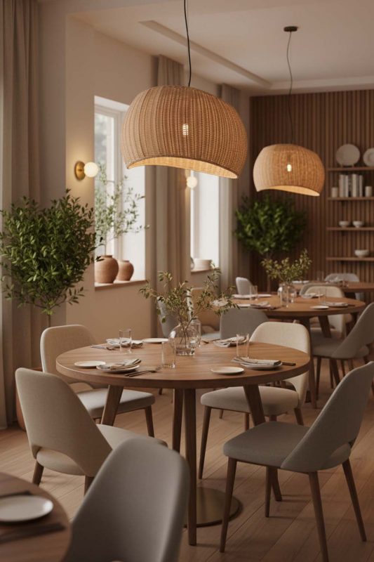 Restaurant Rattan Ribbon Pendant Light - Elegant Dining Experience
