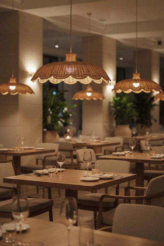 Restaurant Rattan Scalloped Lampshade - Upscale & Stylish