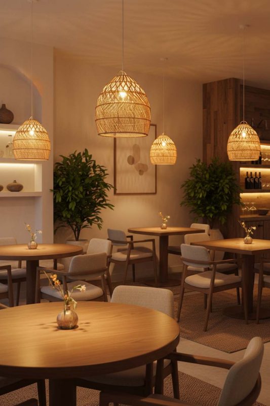 Restaurant Rattan Tapered Pendant Light - Memorable Ambience