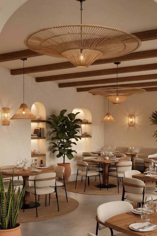 Restaurant Rattan Umbrella Pendant Light - Elegant Dining Experience