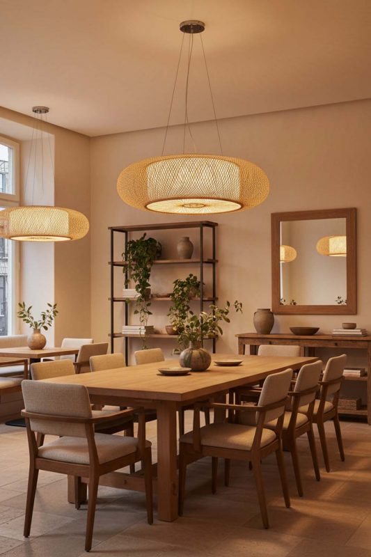 Restaurant Round Bamboo Drum Chandelier - Elegant Dining Experience