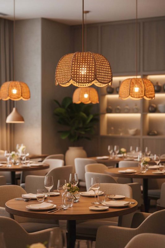 Restaurant Scalloped Wicker Lampshade - Warm & Inviting Atmosphere