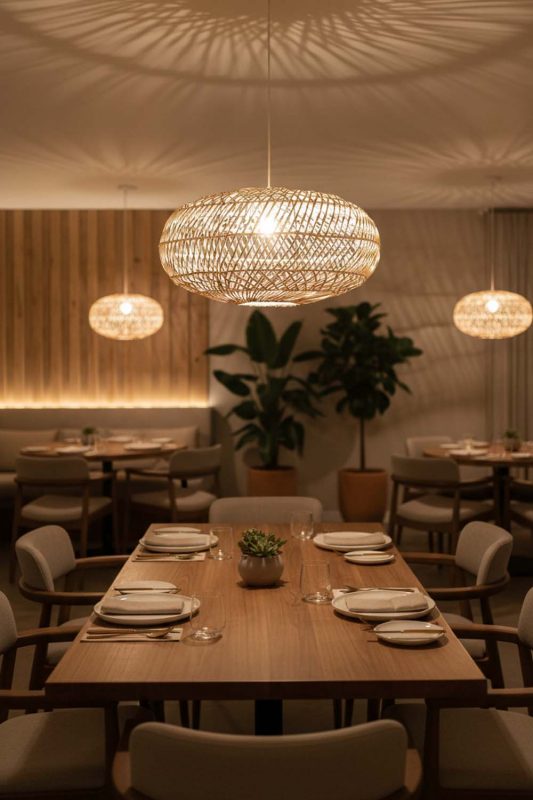 Restaurant Sophisticated Rattan Round Pendant - Warm & Inviting Atmosphere
