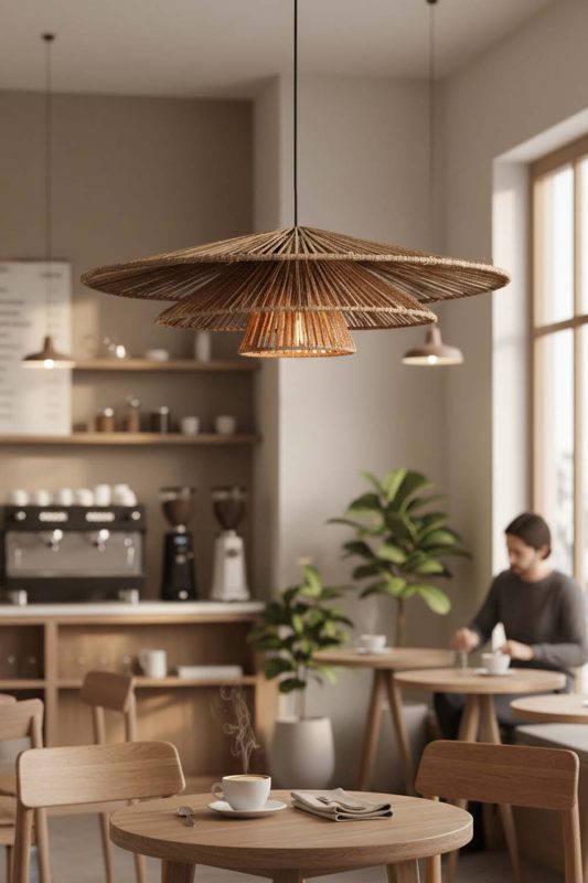Restaurant Table 3 Tiered Wicker Pendant Light - Warm & Inviting Atmosphere