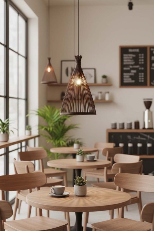 Restaurant Table Black Bamboo Tapered Pendant Light - Upscale & Stylish