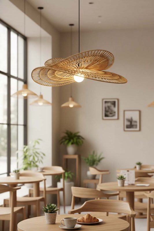 Restaurant Table Double Wing Wicker Pendant - Elegant Dining Experience