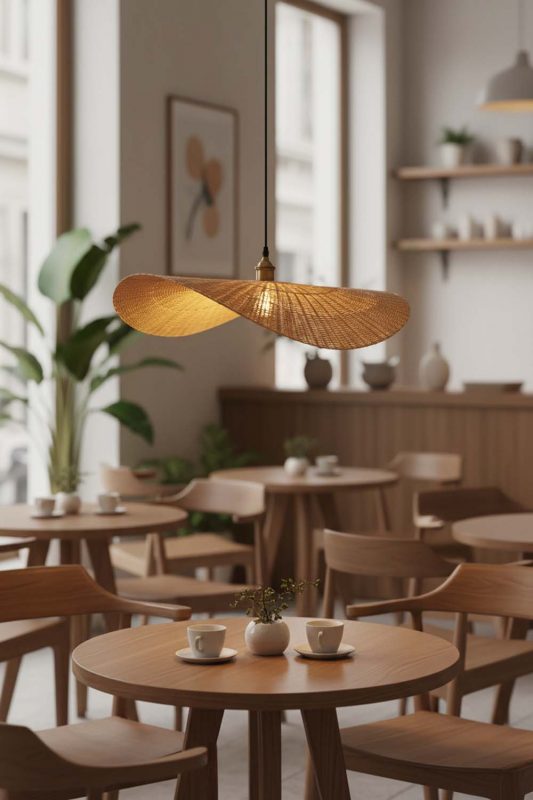Restaurant Table Flat Rattan Pendant Light - Warm & Inviting Atmosphere