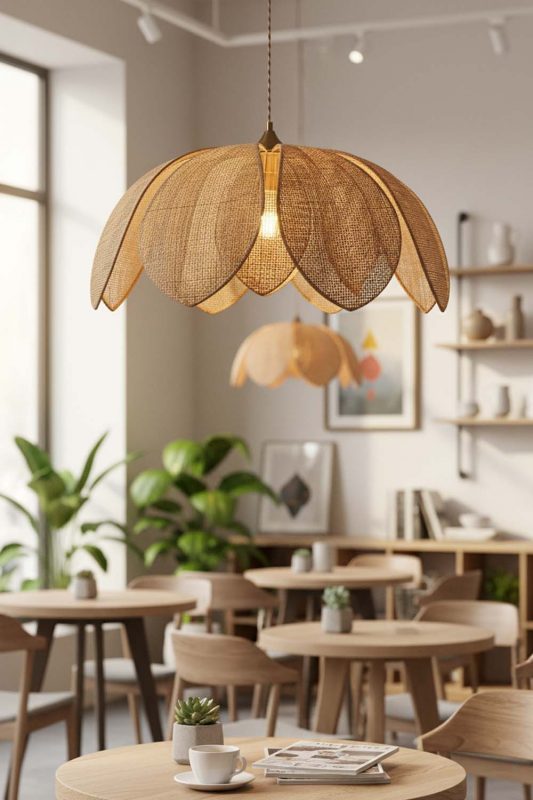 Restaurant Table Flower Petal Rattan Pendant Light - Upscale & Stylish