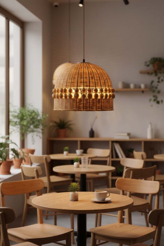 Restaurant Table Small Bamboo Bell Pendant Light - Cozy Fine Dining