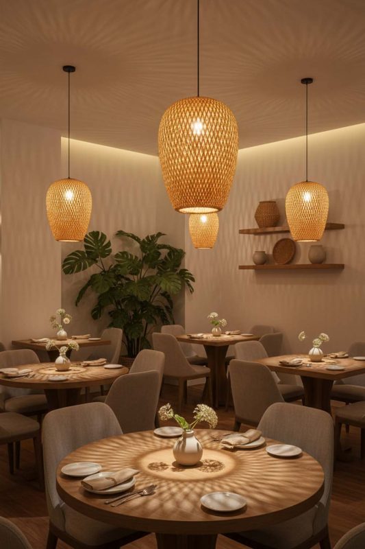 Restaurant Teardrop Shape Bamboo Pendant Light - Upscale & Stylish