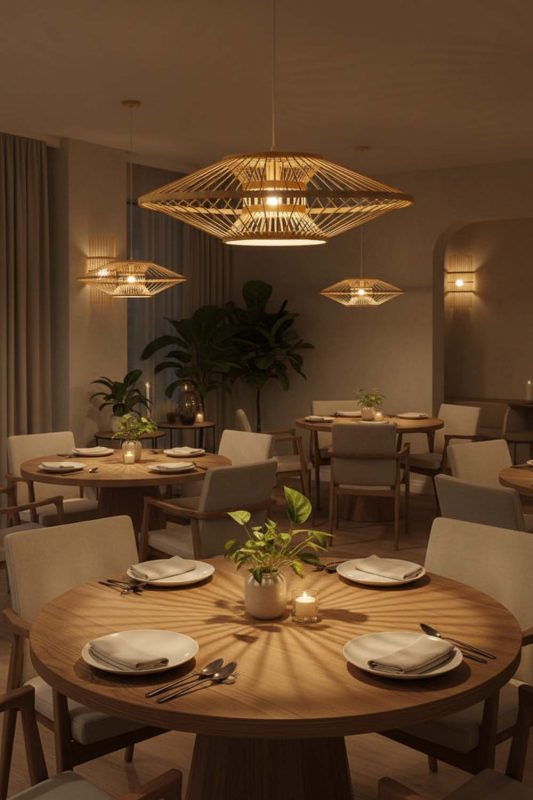 Restaurant Ufo Suspension Bamboo Light - Cozy Fine Dining