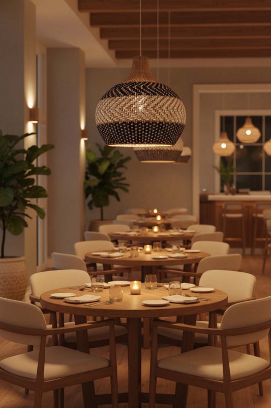 Restaurant White Blue Rattan Pendant Light - Memorable Ambience