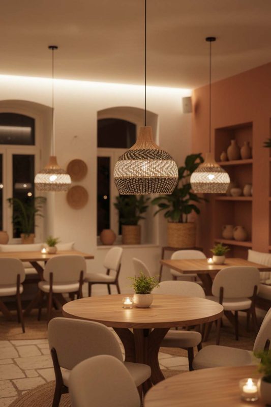 Restaurant White Gray Rattan Pendant Light - Elegant Dining Experience