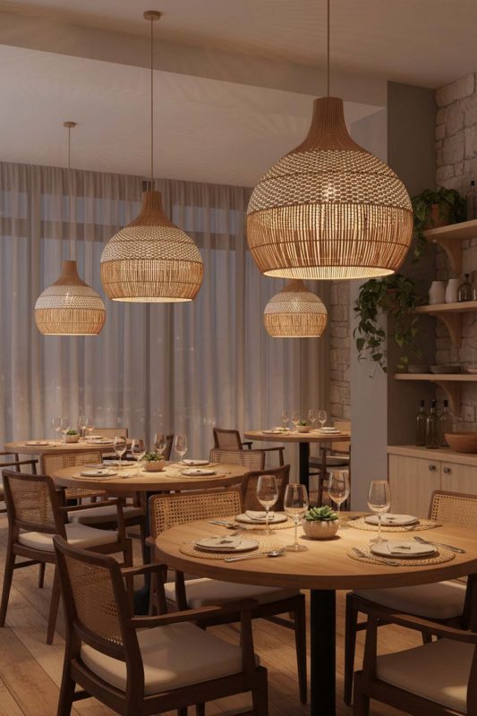 Restaurant White Rattan Pendant Light - Memorable Ambience