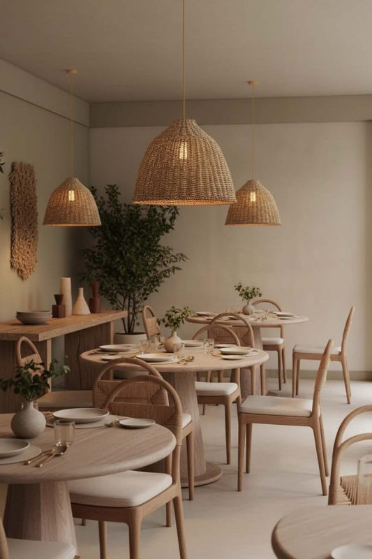 Restaurant Wicker Bell Pendant Light - Cozy Fine Dining