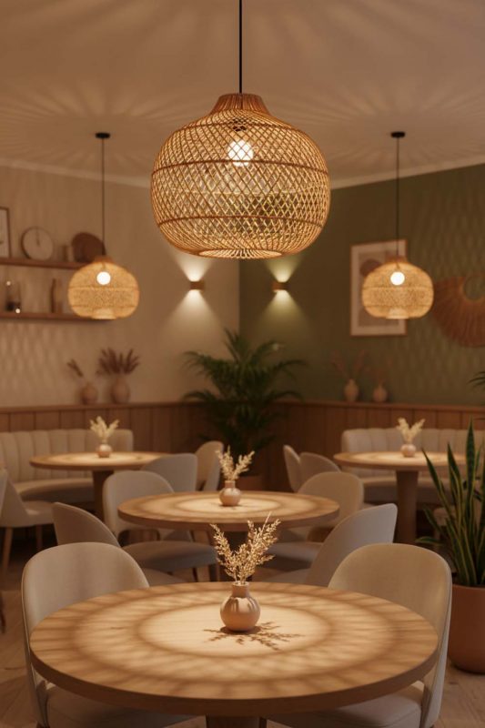 Restaurant Wicker Swag Lamp - Elegant Dining Experience