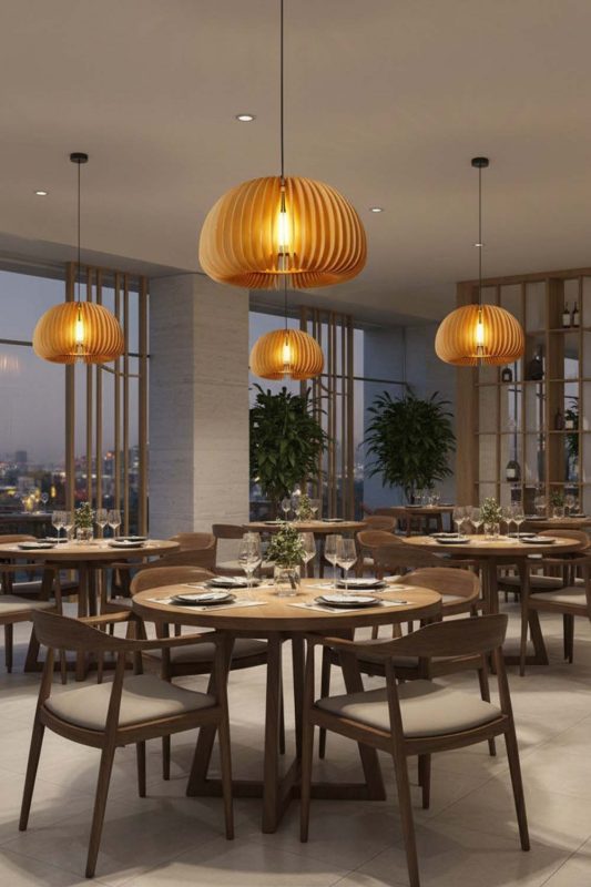 Restaurant Wood Slat Pendant Light - Warm & Inviting Atmosphere