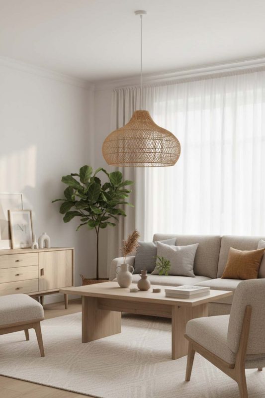 Scandinavian Beige Kloe Rattan Pendant Light - Simple & Functional