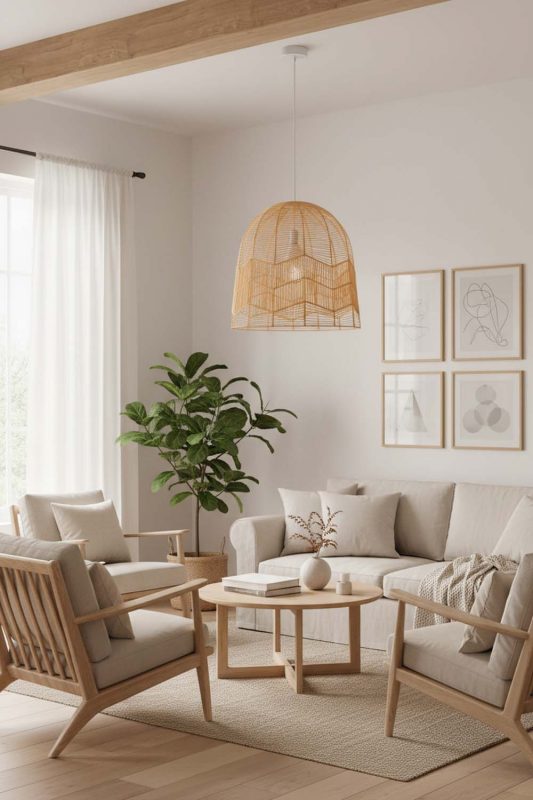 Scandinavian Beige Rattan Birdcage Pendant Light - Simple & Functional