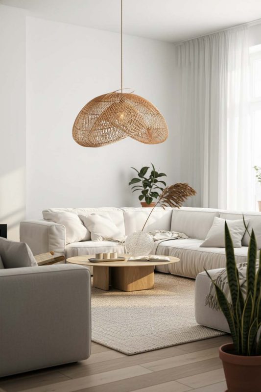 Scandinavian Beige Rattan Cloud Pendant Light - Clean & Minimal
