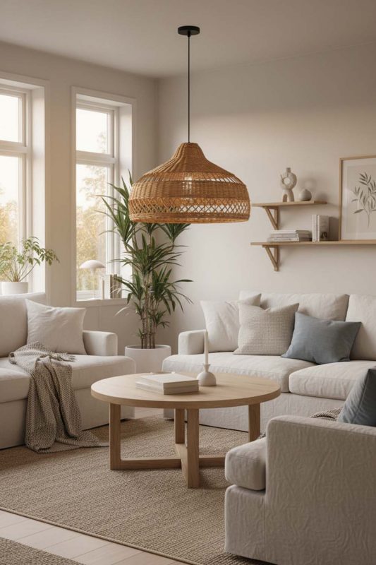 Scandinavian Beige Rattan Radiant Pendant Lights - Clean & Minimal
