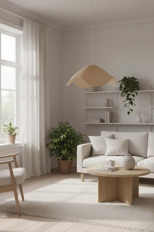 Scandinavian Beige Rattan Wave Pendant Light - Soft & Cozy