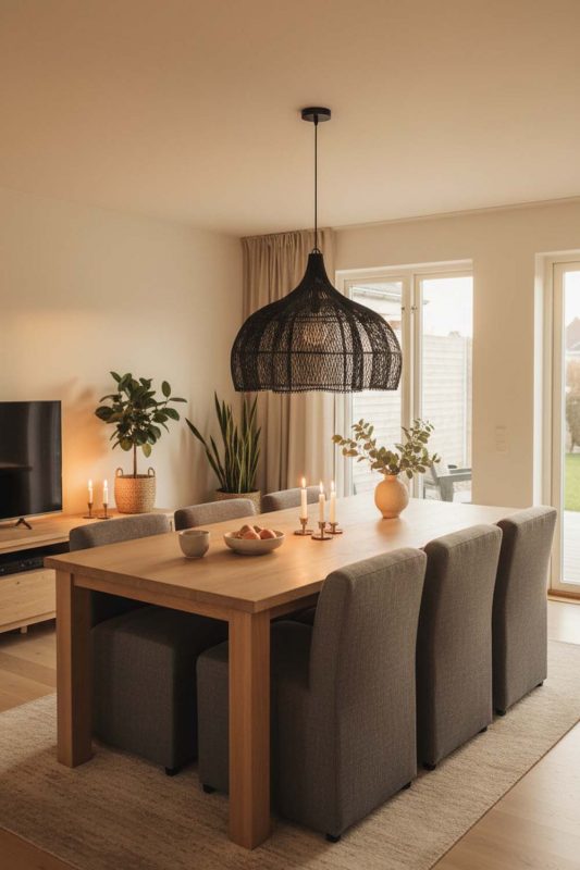 Scandinavian Black Bloom Rattan Pendant Light - Soft & Cozy