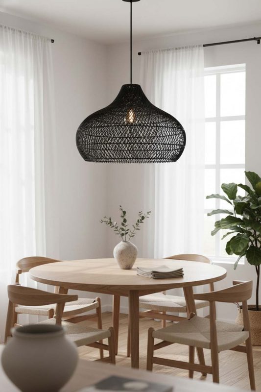 Scandinavian Black Kloe Rattan Pendant Light - Soft & Cozy