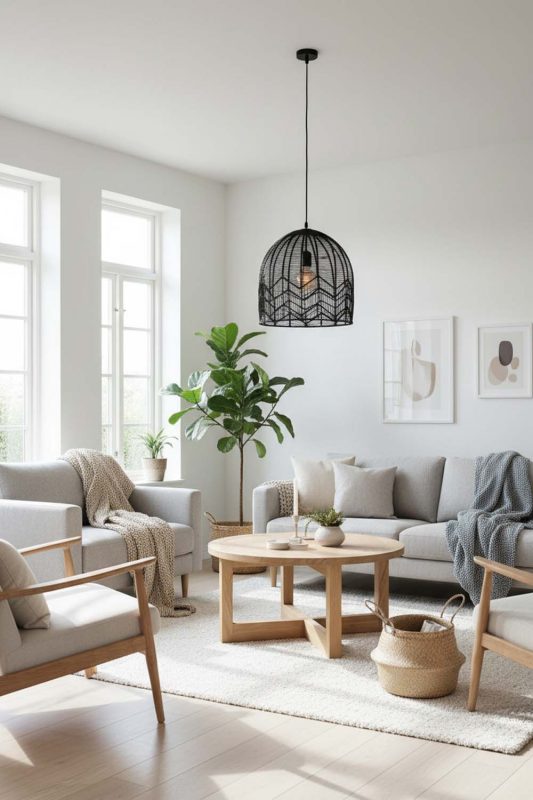 Scandinavian Black Rattan Birdcage Pendant Light - Clean & Minimal