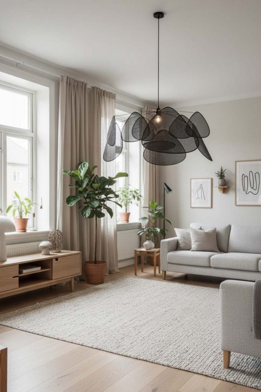 Scandinavian Black Rattan Petal Ceiling Light - Simple & Functional
