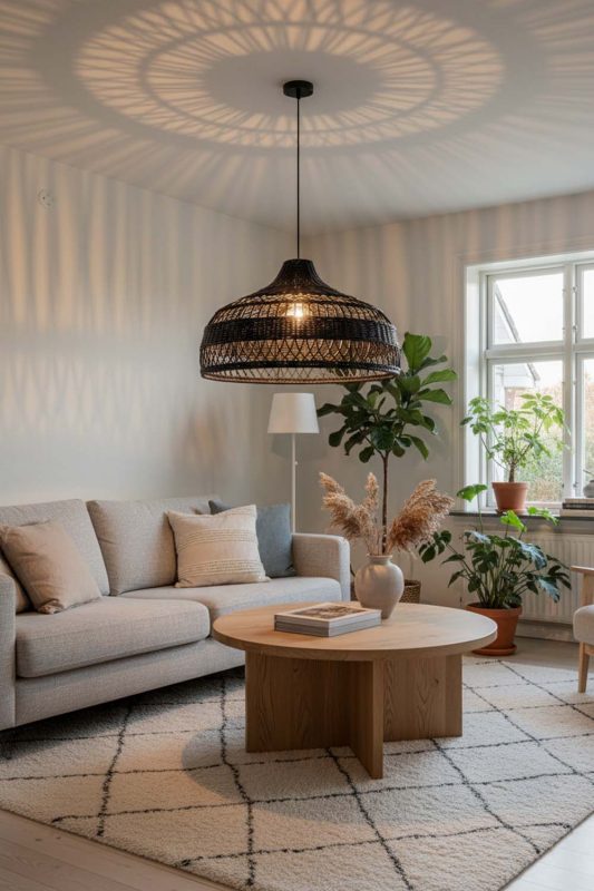Scandinavian Black Rattan Radiant Pendant Lights - Bright & Airy
