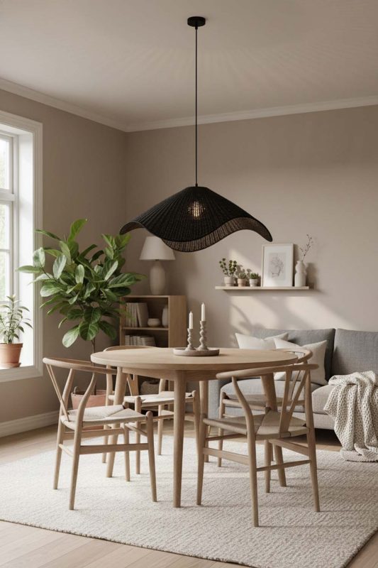 Scandinavian Black Rattan Wave Pendant Light - Simple & Functional