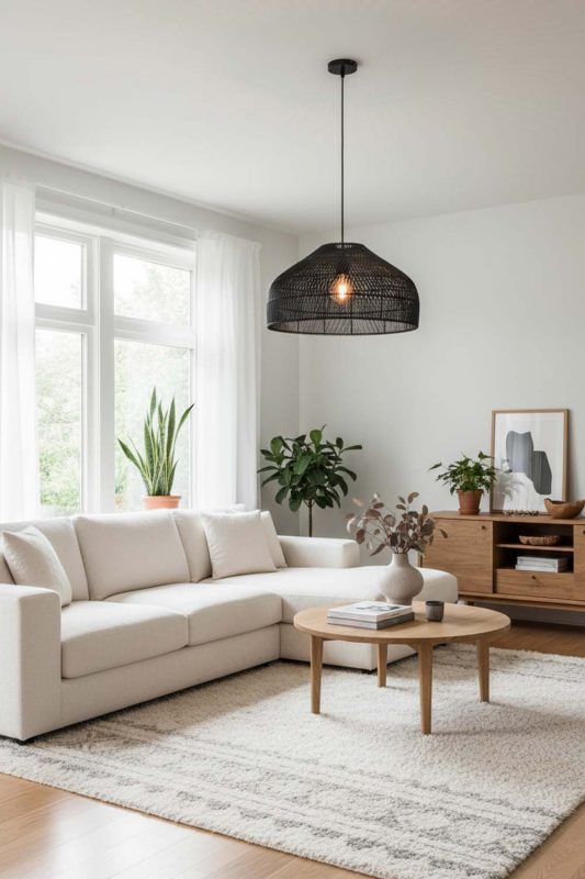 Scandinavian Black Rattan Wide Dome Pendant Light - Clean & Minimal