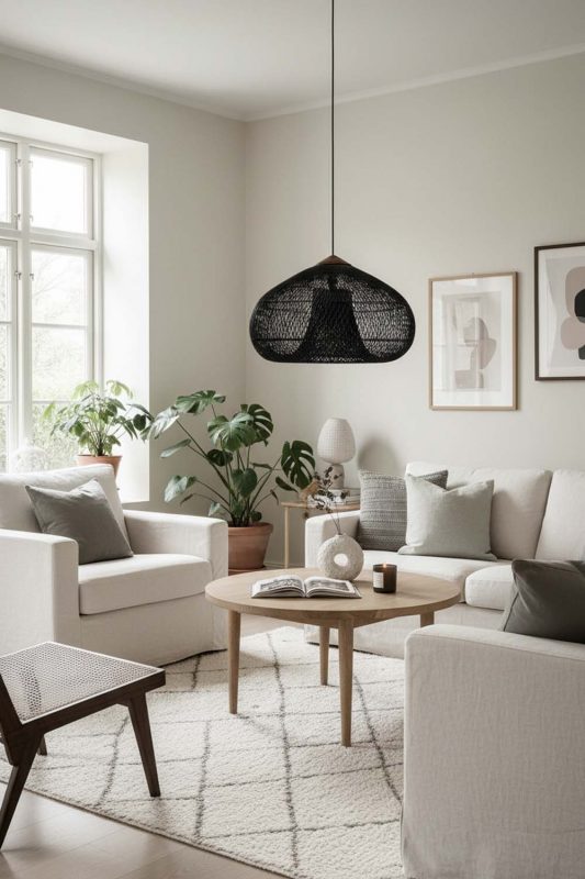Scandinavian Black Vintage Wood Rattan Pendant Light - Simple & Functional